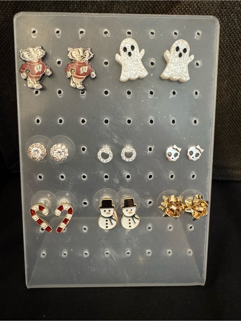 Variety stud earrings, Wisconsin badgers, Halloween, Christmas,